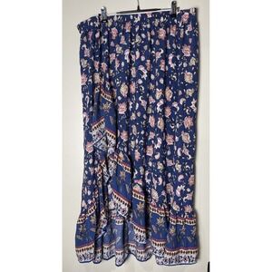 RusttyDustty Elastic Waist Asymmetrical Ruffle Hem Floral Boho Skirt 3XL